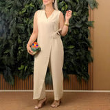 Combinaisons : Combinaison Femme Élégant Design Wrap in Beige van Seroa