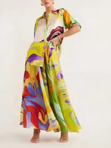 Robes décontractées : Jupe Longue Femme Satin Imprimé Satinée Imprimée in Multicolore van Seroa