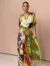 Robes décontractées : Jupe Longue Femme Satin Imprimé Satinée Imprimée in van Seroa