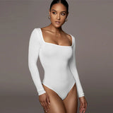 top blouses : Body sans coutures à manches longues et encolure carrée Femme in Blanc van Seroa