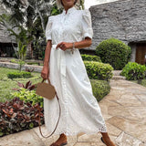 dresses : Robe Midi Élégante Boutonnée avec Broderie et Ceinture Femme in van Seroa