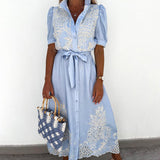 dresses : Robe Midi Élégante Boutonnée avec Broderie et Ceinture Femme in van Seroa
