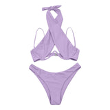 swimwear : Sexy Maillot de Bain à Découpes avec Col Halter et Design à in Lavande van Seroa