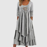 dresses : Robe Midi Bohème Cœur Femme - Fluide et Élégante pour l'Été in Gris clair van Seroa