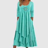 dresses : Robe Midi Bohème Cœur Femme - Fluide et Élégante pour l'Été in Vert van Seroa