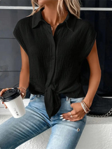 top blouses : Blouse Femme sans Manches Décontracté in Noir van Seroa