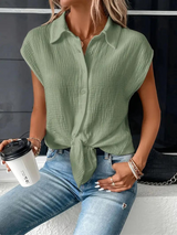 top blouses : Blouse Femme sans Manches Décontracté in Vert olive van Seroa