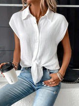 top blouses : Blouse Femme sans Manches Décontracté in Blanc van Seroa