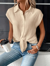 top blouses : Blouse Femme sans Manches Décontracté in Kaki van Seroa