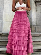 skirts : Jupe Longue Femme Tulle in Rose Foncé van Seroa