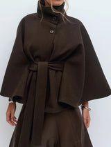 Autumn Collection : Manteau Cape en Laine Polyester Col Montant Femme in Café van Seroa