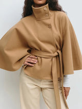 Autumn Collection : Manteau Cape en Laine Polyester Col Montant Femme in Kaki van Seroa