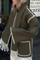 Autumn Collection : Manteau Femme Élégant Châle in Vert armée van Seroa
