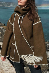 Autumn Collection : Manteau Femme Élégant Châle in Marron foncé van Seroa