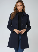 Autumn Collection : Manteau D'Hiver Femme Ajusté Manches Longues in Bleu Foncé van Seroa