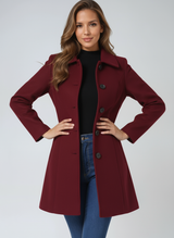 Autumn Collection : Manteau D'Hiver Femme Ajusté Manches Longues in Rouge Foncé van Seroa