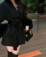 Autumn Collection : Manteau Femme Laine Long Ceinture in Noir van Seroa
