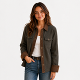 Manteaux et vestes pour femmes : Manteau Hiver Femme Coupe Structurée Détails En Velours in Vert van Seroa
