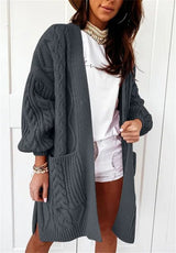 Cardigans pour femmes : Manteau Femme Hiver Long Tricoté in Gris foncé van Seroa