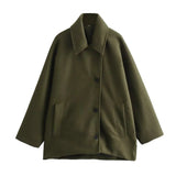 Autumn Collection : Manteau Femme Laine Long Surdimensionné in Vert van Seroa