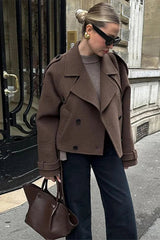 Autumn Collection : Manteau Long à Revers pour Femme Noir Autumn Collection in marron van Seroa