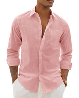 Men > Tops : Hugo Chemise Homme – Chemise Coton Lin Manches Longues, Style Léger & Casual Chic in Rose van Seroa