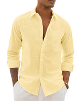 Men > Tops : Hugo Chemise Homme – Chemise Coton Lin Manches Longues, Style Léger & Casual Chic in Jaune van Seroa