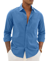 Men > Tops : Hugo Chemise Homme – Chemise Coton Lin Manches Longues, Style Léger & Casual Chic in Bleu foncé van Seroa