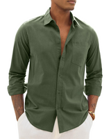 Men > Tops : Hugo Chemise Homme – Chemise Coton Lin Manches Longues, Style Léger & Casual Chic in Vert foncé van Seroa