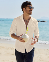 Men > Tops : Hugo Chemise Homme – Chemise Coton Lin Manches Longues, Style Léger & Casual Chic in Beige van Seroa