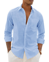 Men > Tops : Hugo Chemise Homme – Chemise Coton Lin Manches Longues, Style Léger & Casual Chic in Bleu clair van Seroa