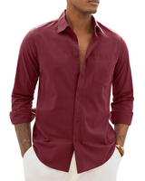Men > Tops : Hugo Chemise Homme – Chemise Coton Lin Manches Longues, Style Léger & Casual Chic in Rouge van Seroa