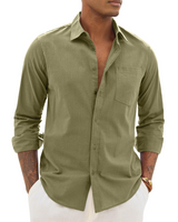 Men > Tops : Hugo Chemise Homme – Chemise Coton Lin Manches Longues, Style Léger & Casual Chic in Vert van Seroa