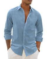 Men > Tops : Hugo Chemise Homme – Chemise Coton Lin Manches Longues, Style Léger & Casual Chic in Bleu van Seroa
