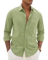 Men > Tops : Hugo Chemise Homme – Chemise Coton Lin Manches Longues, Style Léger & Casual Chic in Vert clair van Seroa