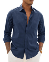 Men > Tops : Hugo Chemise Homme – Chemise Coton Lin Manches Longues, Style Léger & Casual Chic in Bleu marine van Seroa