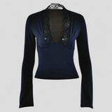 Hauts pour femmes : Haut Femme en Dentelle à Manches Longues in Bleu marine van Seroa
