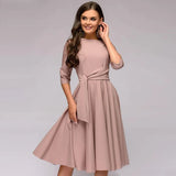 dresses : Robe Femme Fluide Mi-longue Ceinture in Kaki van Seroa