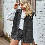 other : Gilet En Jean Vintage Décontracté Et Ample À Boutons Femme in van Seroa