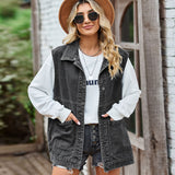 other : Gilet En Jean Vintage Décontracté Et Ample À Boutons Femme in Gris foncé van Seroa