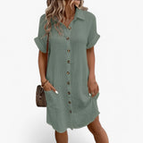 Dresses : Robe D'été Femme Coton Ample in vert olive van Seroa
