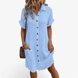 Dress : Robe d'été ample en coton et lin pour femme, respirante et confortable in Bleu van Seroa