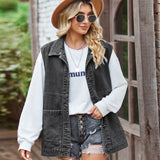 other : Gilet En Jean Vintage Décontracté Et Ample À Boutons Femme in van Seroa