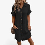 Dress : Robe d'été ample en coton et lin pour femme, respirante et confortable in Noir van Seroa