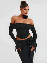 dresses : Ensemble Femme Maxi Élastique Épaules in Noir van Seroa