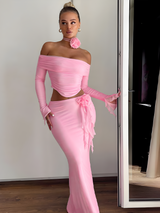 dresses : Ensemble Femme Maxi Élastique Épaules in Rose van Seroa