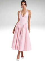 dresses : Robe Femme Midi Halterneck A-fluid in Vichy Rose van Seroa