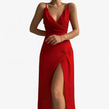 Dresses : Robe de Soirée Femme en Satin avec Col Bénitier, Bretelles Fines - Parfait pour les Cérémonies in Rosso van Seroa