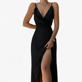 Dresses : Robe de Soirée Femme en Satin avec Col Bénitier, Bretelles Fines - Parfait pour les Cérémonies in Néron van Seroa