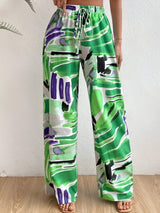 Pantalons pour femmes : Pantalon Fluide Femme Coton Imprimé in Vert van Seroa